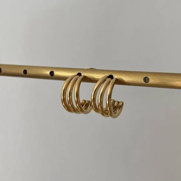 18K Gold Plated Triple C Stacked Hoop Earrings - Picture 4 of 6